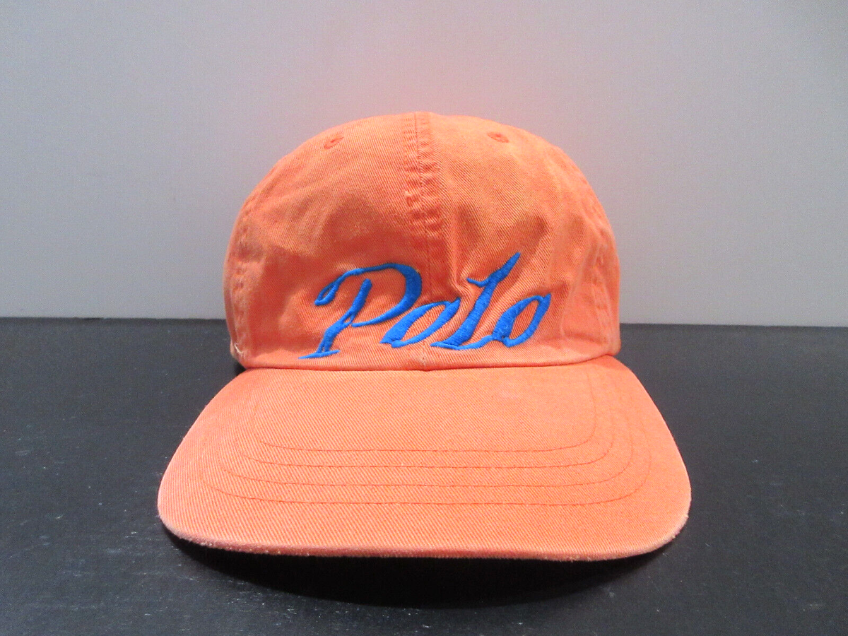VINTAGE Ralph Lauren Polo Hat Cap Strap Back Orange Blue VINTAGE Ralph Lauren Polo Hat Cap Strap Back Orange Blue