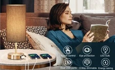 kinnary Bedside Lamp with 2 USB Ports,3-Way Dimmable Touch Control Table Lamp