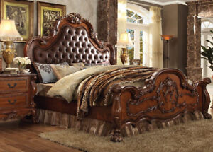 Antique Cherry Oak Tufted Headboard Bedroom Furniture Set Queen Size Bed 1pc Set Ebay