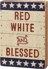 Primitives by Kathy Box Sign ~ Red White and Blessed Patriotic Americana Sign