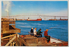 Giant Post Card L.L. Cook 1956 Fishing Blue Water Bridge Michigan Unposted 7630