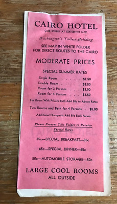 Vintage Cairo Hotel Brochure Washington D.C. Travel Map Pamphlet Midcentury