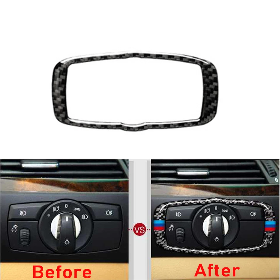 Cubierta de interruptor de faros de fibra de carbono para BMW Serie 5 E60 X5 E70 X6 2008-13 Foto 2 de 4