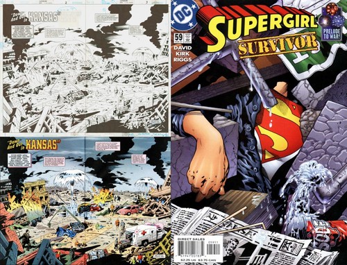 Original Supergirl #59 Double Page Splash Disaster Scene / Peter David Story