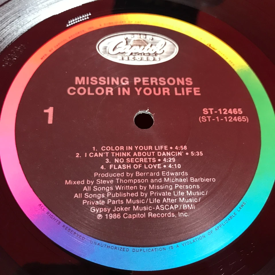 MISSING PERSONS Color In Your Life 986 USA vinyl LP colour original record - Image 4 of 4
