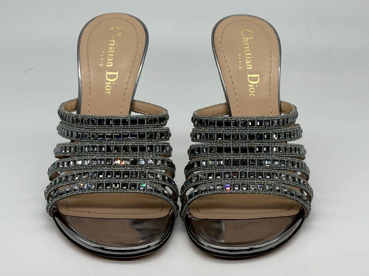 DIOR GEM Strass Crystal Embellished Heeled Slides Sandals
