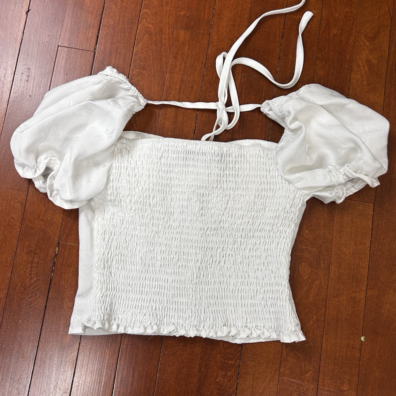 Cider Solid Puff Sleeve Cropped Blouse White Juni… - image 8