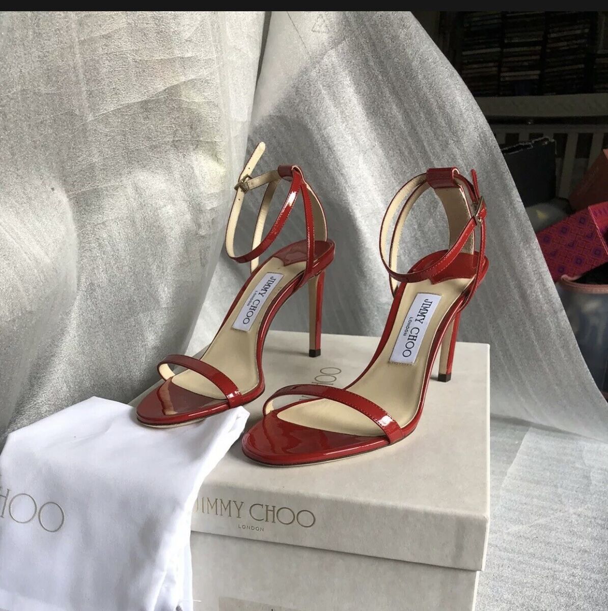 Jimmy Choo 'Minny' Paten Leather 85mm Ankle Strap Sandals Jimmy Choo 'Minny' Paten Leather 85mm Ankle Strap Sandals