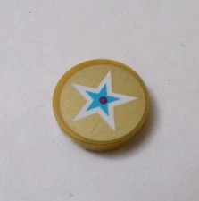 Lego x1 Gold 2x2 Round Tile White Blue Star Pattern, 14769pb083 (028-347)