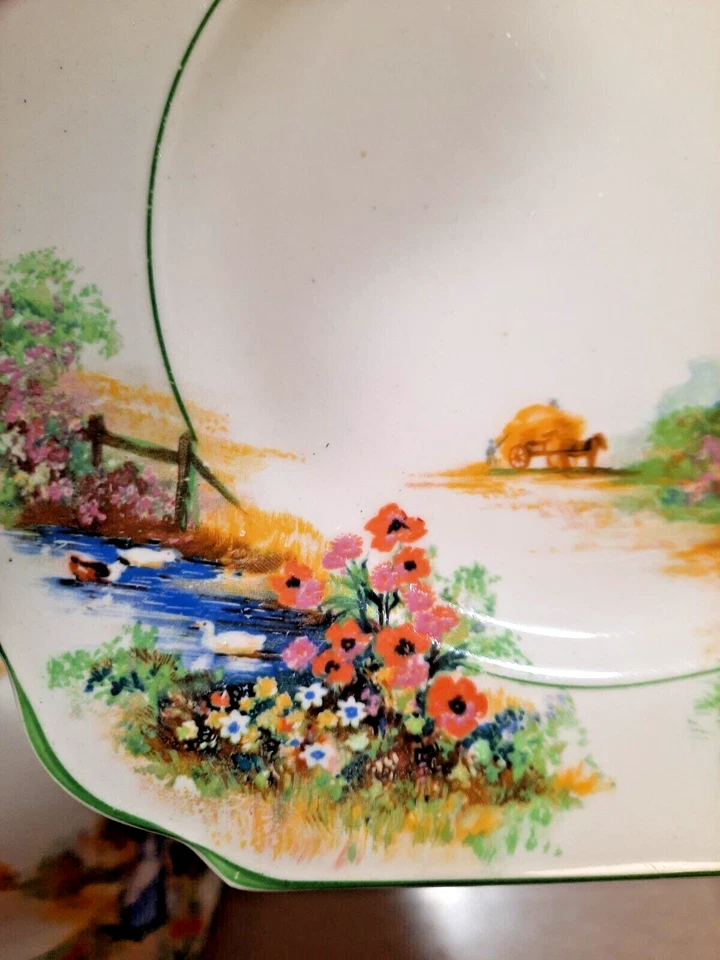 Juego de 5 platos de aperitivo vintage Burgess Ware marfil Inglaterra lechera holandesa COMO ESTÁ Foto 4 de 4