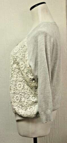 TORRID Heather Grey Ivory Crochet/ Lace 3/4 sleeve cardigan Plus 0 = 12 - Picture 2 of 5