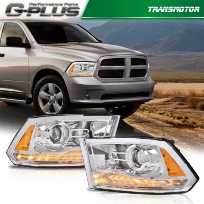 Fit For 13-18 Dodge Ram 1500 2500 3500 Chrome Projector Headlights w/LED DRL