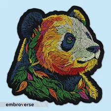 Panda Large Embroidered Patch, Playful Bamboo Bear Portrait, Cute Nature Iron on