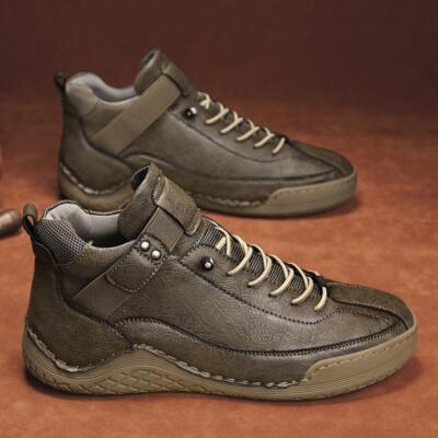 Mens Spring Autumn Loafers Pump Lace Up Flat Walking Retro Casual High Top Shoes