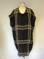 Masai Black & Camel Stripe Knit Button Fasten Long Waistcoat Size L