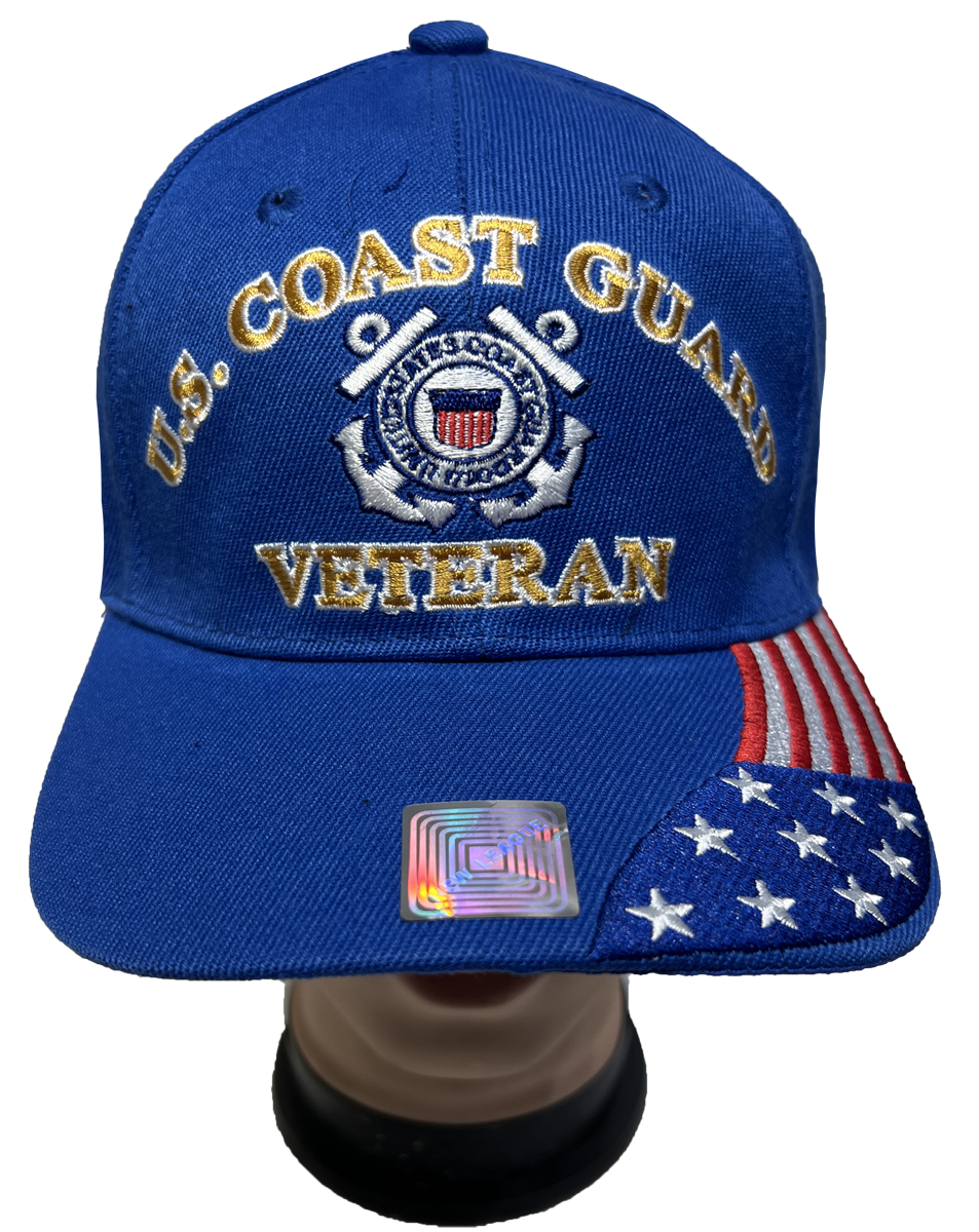 US COAST GUARD VETERAN Embroidered USA FLAG Adjustable Baseball