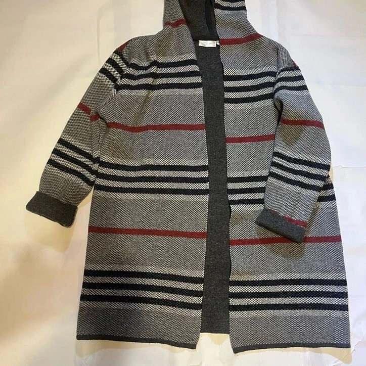 MUJER CÁRDIGAN LARGO CHAQUETA CON CAPUCHA ROJO NEGRO CUADROS MEDIANO Foto 3 de 4