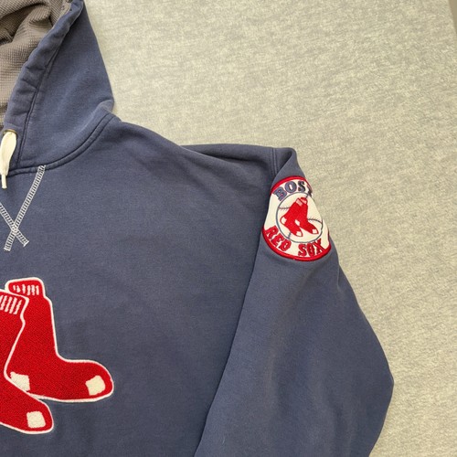 Vintage Boston Red Sox Hoodie Mens 2XL Majestic Sweatshirt Waffle Hood Patch Y2K - Picture 11 of 14