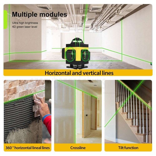 Laser Level 360° Rotary 4D 16 Lines Green Self Leveling Cross Measure Tool Set - Picture 7 of 12