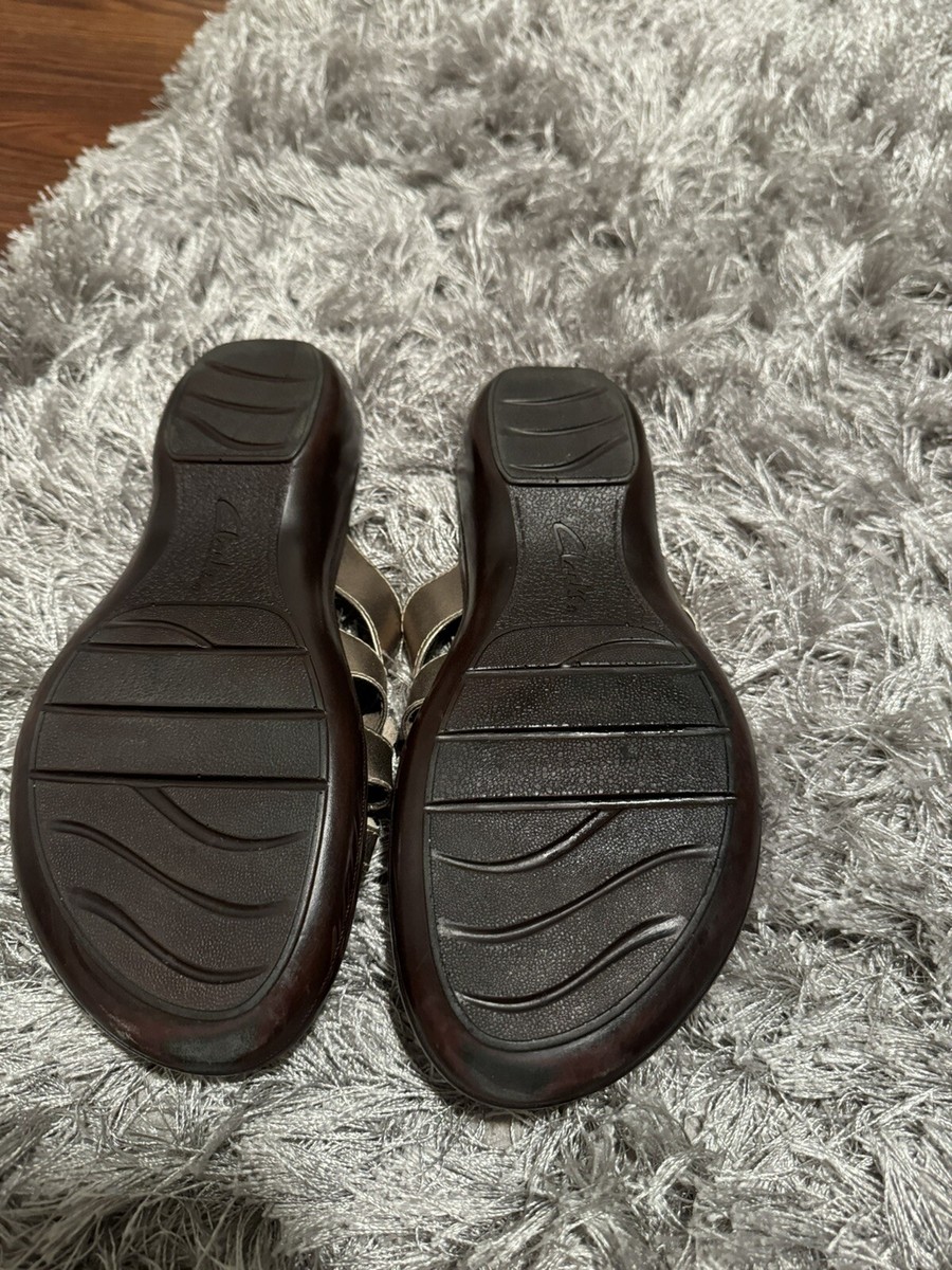 Clarks Bendables Lena Admire Leather Slides with Flowers Pewter Women's Size 7.5 View 5