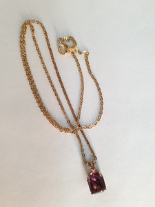 Authentic Unique 16" Gold Plated Necklace with Semi Precious Stone Pendant