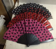 4 Poka Dot Hand Fans New 16" Assorted 