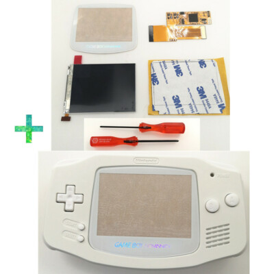 GBA IPS V2 Backlight Screen mod For Game Boy Advance w/ Pre-cut Pure White shell