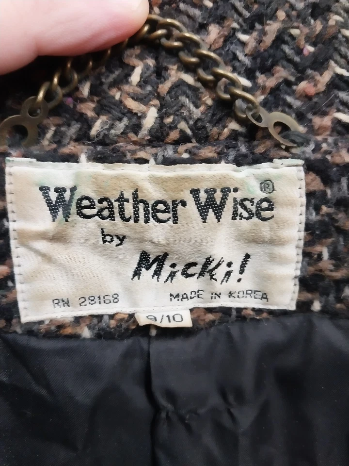 Abrigo vintage Weather Wise by Micki para mujer 9/10 mezcla de lana ribete de cuero forrado Foto 3 de 4