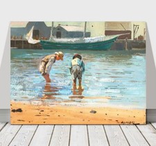 WINSLOW HOMER - Boys Wading - CANVAS ART PRINT POSTER - Beach Sea Boats 36x24"