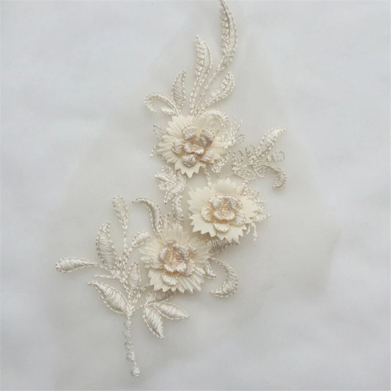 Wedding Dress 3D Flower Lace Applique Tulle DIY Beaded Embroidery Bridal - Image 4 of 4