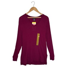 New Adrianna Papell Womens M V Neck Long Sleeve Textured Tunic Burgundy Glow