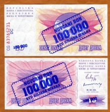 Bosnia-Herzegovina, 100,000 (100000) Dinara, 1993, P-34b, UNC