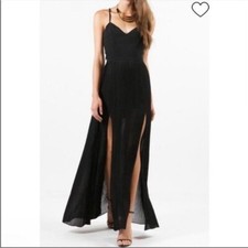 Lovers + Friends Candlelight Maxi Dress Black Lace Sz Small HOCO Sexy Glam