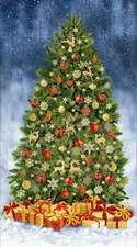 24" X 44" Panel Fancy Christmas Tree Presents Gifts Cotton Fabric Panel D407.40