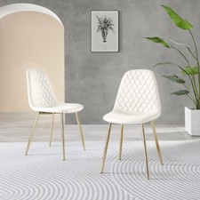CORONA x2 Hatched Faux Leather Dining Chairs with Chrome SILVER/GOLD Metal Legs