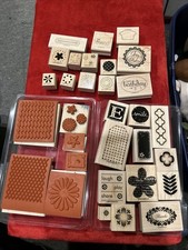 Stampin Up Wood Mounted Stamps Lot Of 31 Floral Thanks Shapes Diamond Not Used