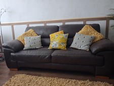 Brown Leather Sofa Cushioned Back Pillow Top Arms Modern 205x80x95cm
