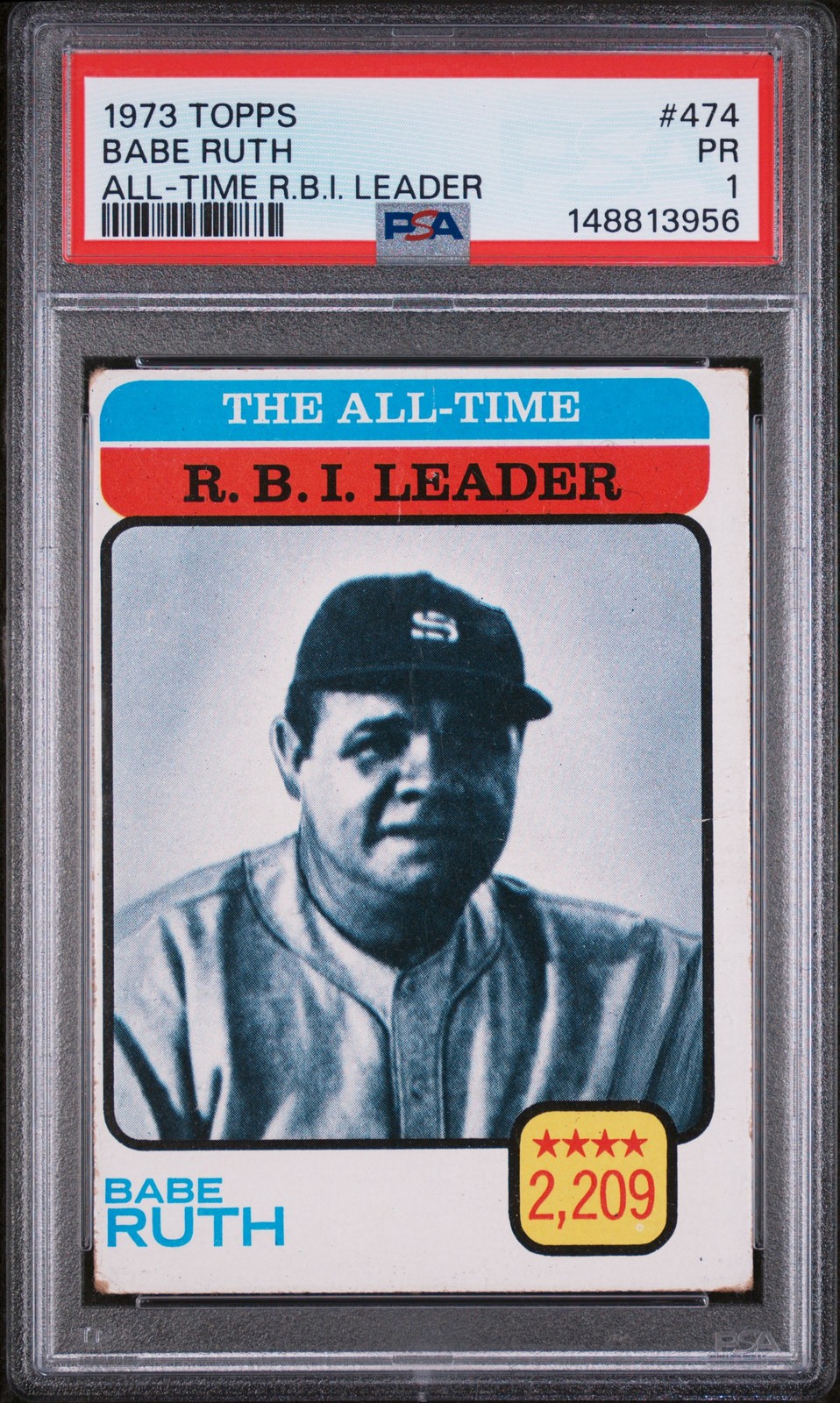 1973 TOPPS ALL-TIME R.B.I. LEADER #474 BABE RUTH PSA 1 view 1