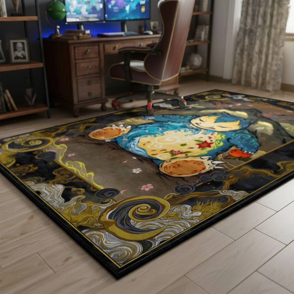 Alfombra de arte japonés Snorlax, alfombra Pokémon para dormir, alfombra Ukiyo-e, decoración Foto 3 de 4