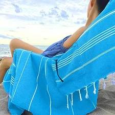 Aysesa Lux Oversized Turkish Cotton Beach Towel W/ Hidden Zipper Pocket 75inch