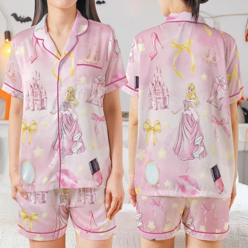 Beautiful Aurora Princess Coquette Sleeping Beauty Satin Pajamas Short Set