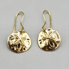 Sterling Silver 925 Yellow Gold Vermeil Sand Dollar Earrings Signed FAS Beach