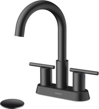 4 Inch Bathroom Faucet for Sink 3 Hole, Matte Black Bathroom Faucet with Pop-Up