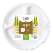 10" Round 3 Compartment Round Bagasse Plate Premium 750