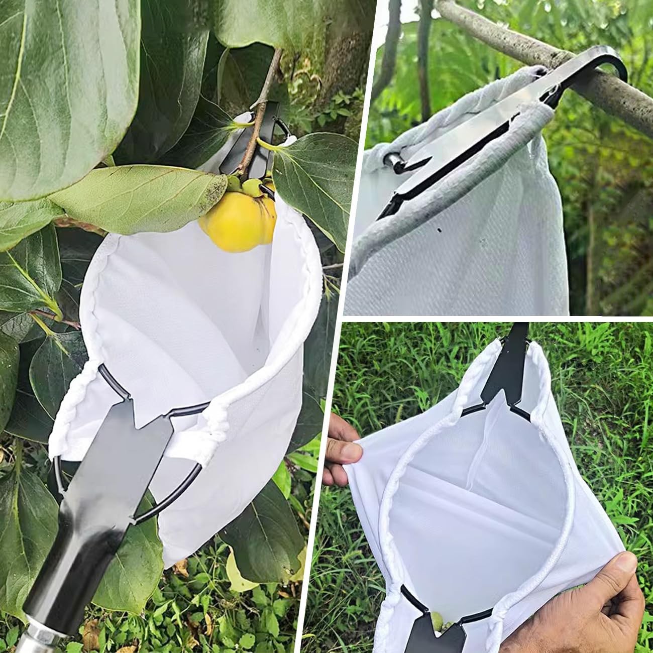 Fruit Picker Head Harvest Basket with Branch Hook Large Elastic Bag Garden Tool 