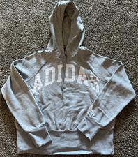 NWOT Adidas Women's Grey Hoodie Lined Hood Drawstring Pullover Size Small Fleece