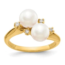 14k 6mm FW Cultured Pearl AA Diamond ring Y1875PL/AA