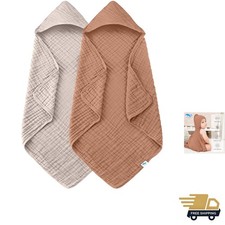Muslin Hooded Baby Towels 2 Pack 100 Cotton Large Absorbent Newborn
