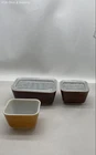 Pyrex 5 Piece Refrigerator Dish Set 501 502 Brown Gold Vintage 1970s