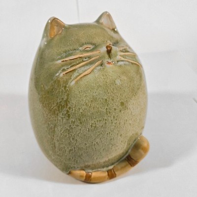 Whimsical Round Speckled Fat Chunky Ceramic Pottery Cat Figurine